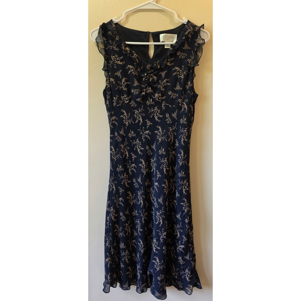 Casual Corner Annex Petite Navy Floral Ruffle Sleeve Midi Dress Size 6